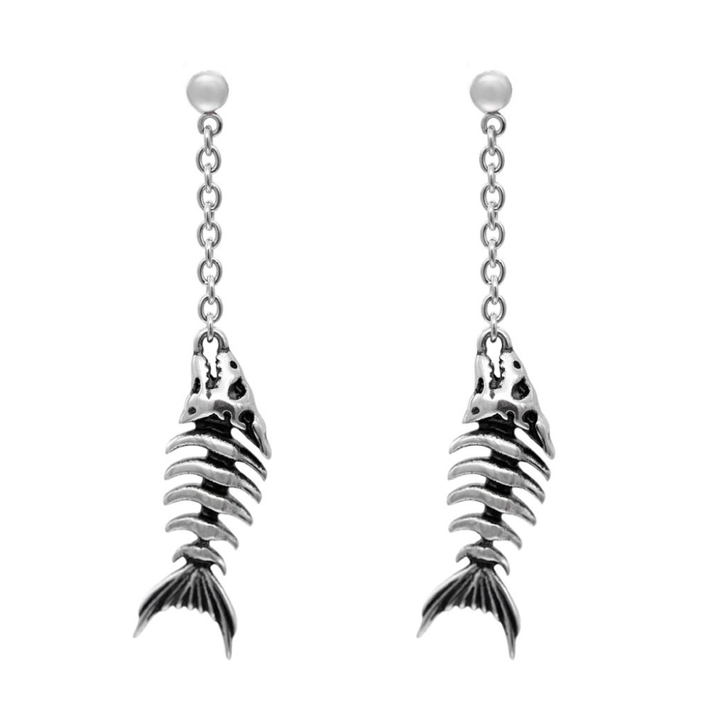 Fish Bone Dangling Earrings Stainless Steel NWT